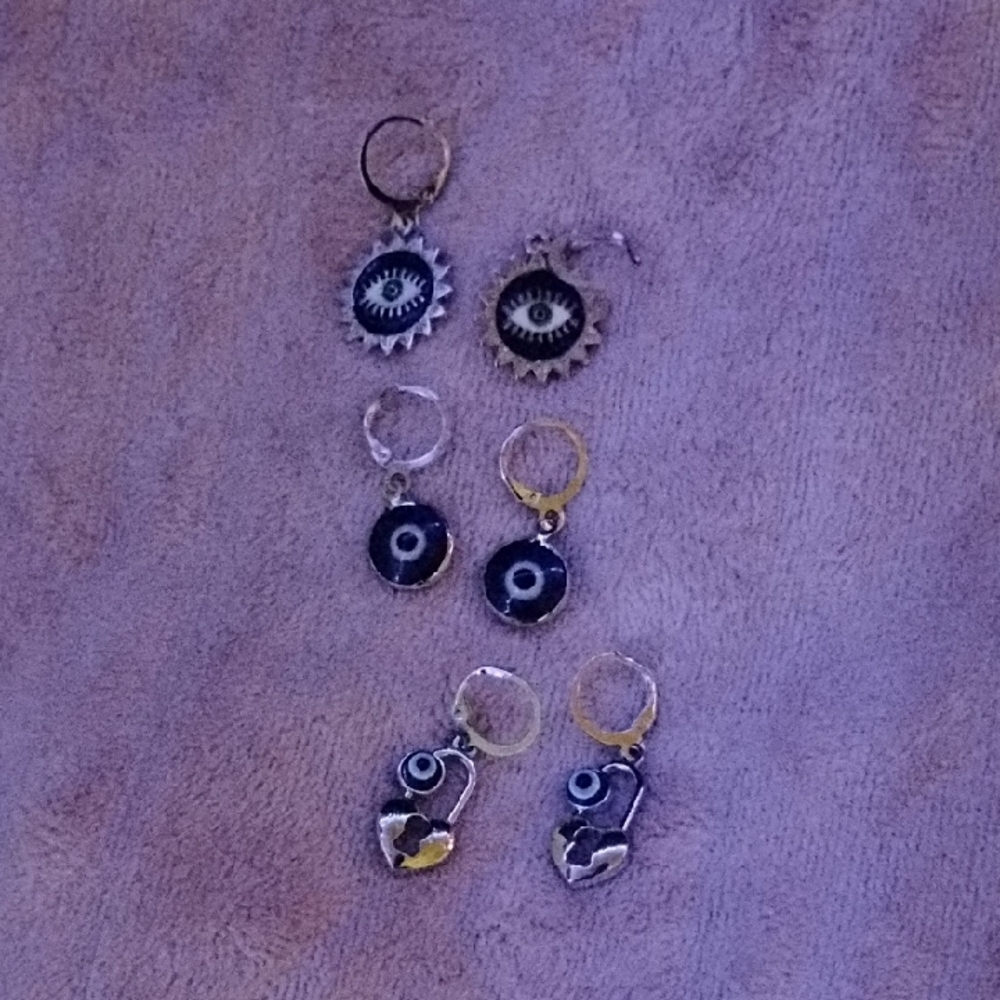 3 Sets Of Silver and Black protection Earrings